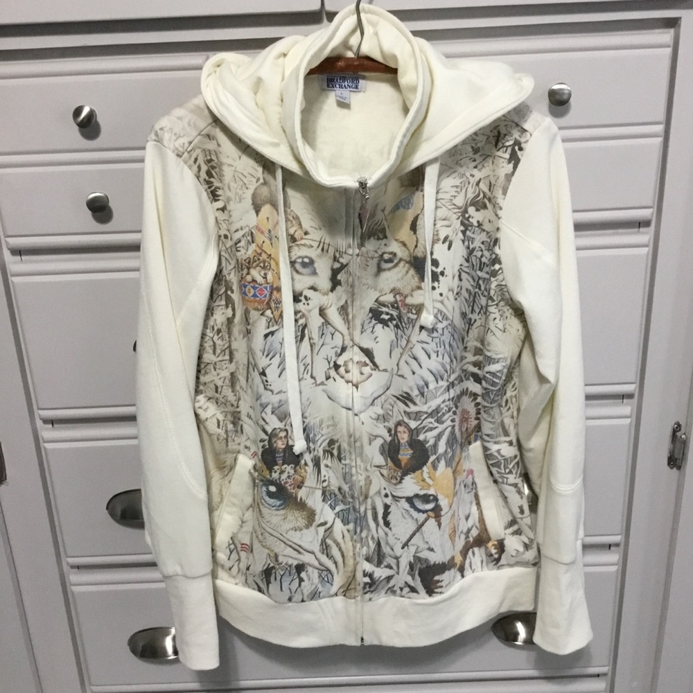 Ladies L The Bradford Exchange Native Wolf Cougar Horses Tribal full Zip…